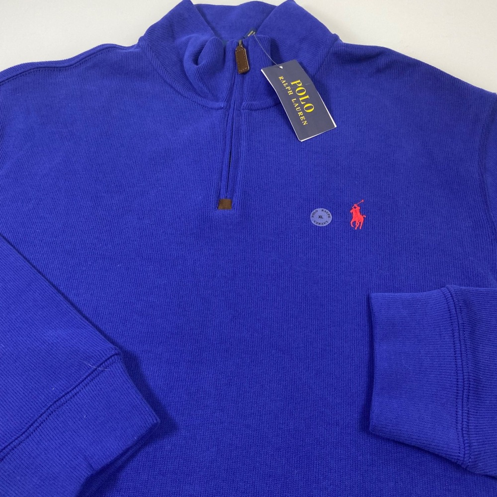 Polo Ralph Lauren Mens‎ XL Blue Classic Fit Quarter Zip Sweatshirt NEW Red Pony